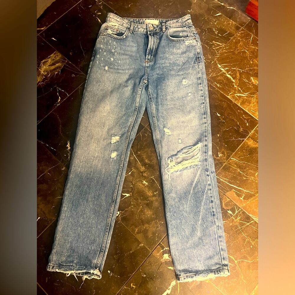 NWOT FREE PEOPLE High Rise straight leg mom distressed jeans